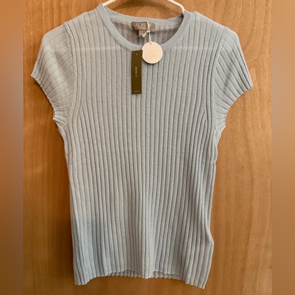 J. Crew Aqua Featherweight Cashmere Ribbed T Shirt Top Sweater NWT - Picture 3 of 4
